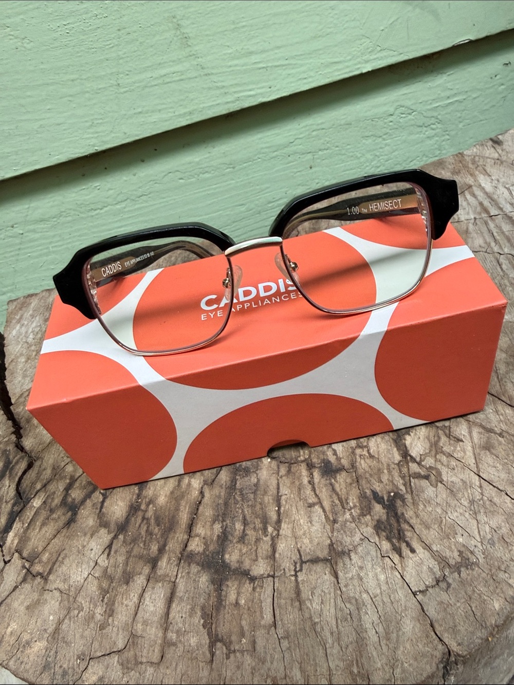 Caddis Eyewear Half-Rim Glasses in Black & Gold hemisect 1.00 readers
